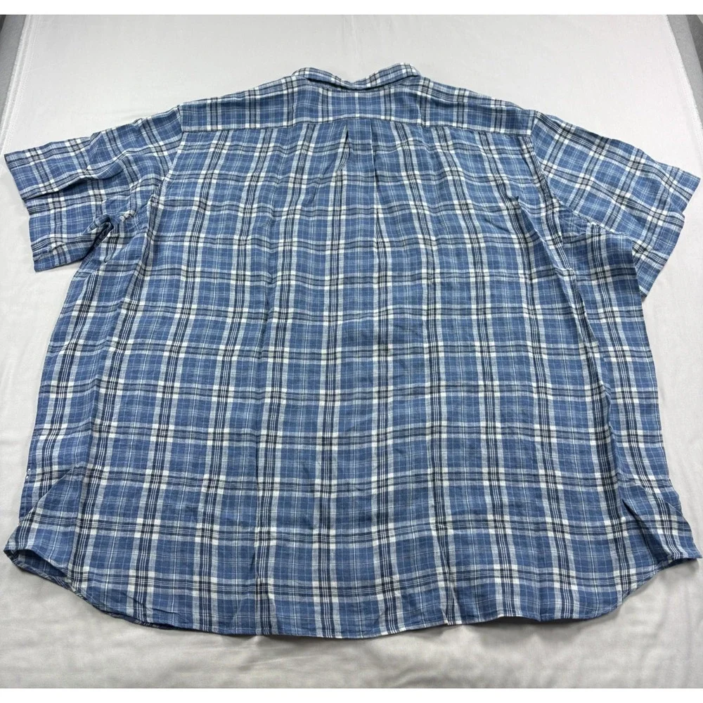 Polo Ralph Lauren Linen Shirt Mens 4XB Big Blue Plaid Button Up Beach NEW